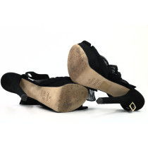 Fendi Sandalo Pelle e Tulle Nero