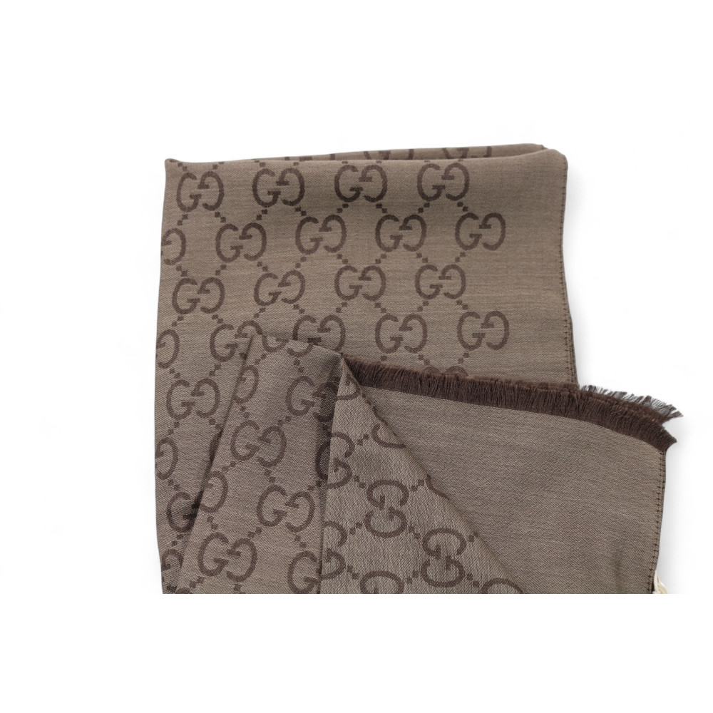 Gucci Sciarpa Lana e Seta Marrone