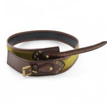 Gucci Cintura Velluto e Pelle Verde e Marrone